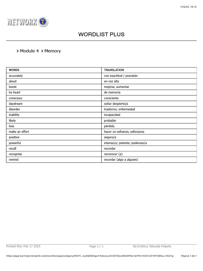 M4 - Wordlist Memory (Section B) | PDF