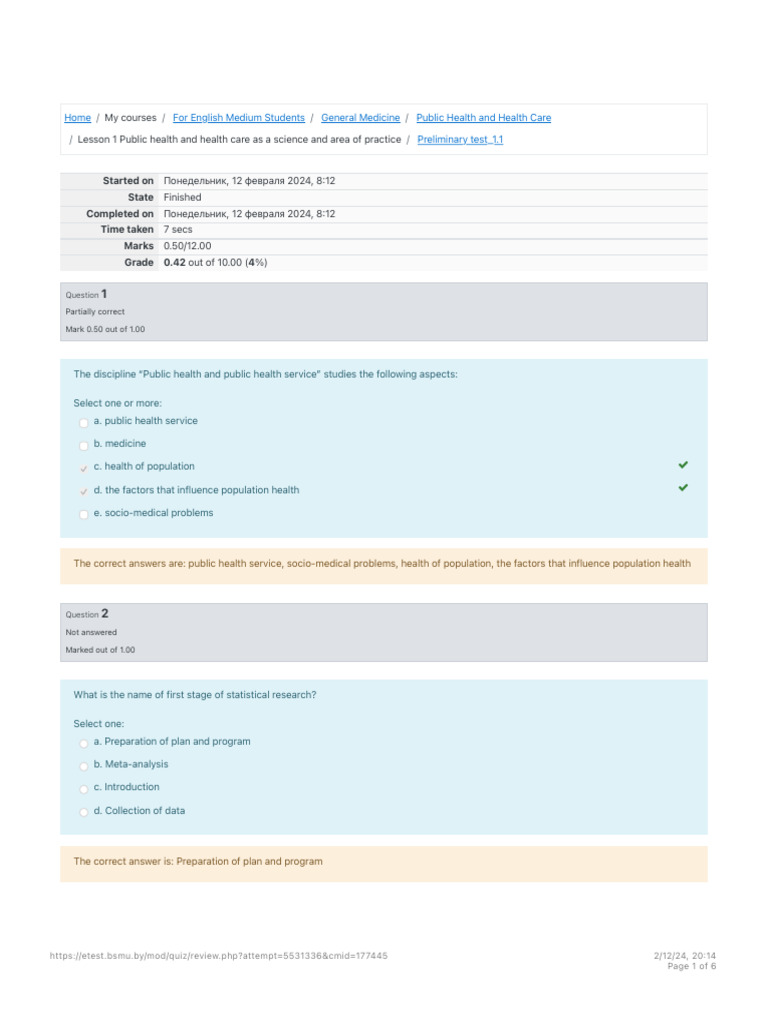 Preliminary Test - 1.1 - Attempt Review | PDF | Public Health | Health Care