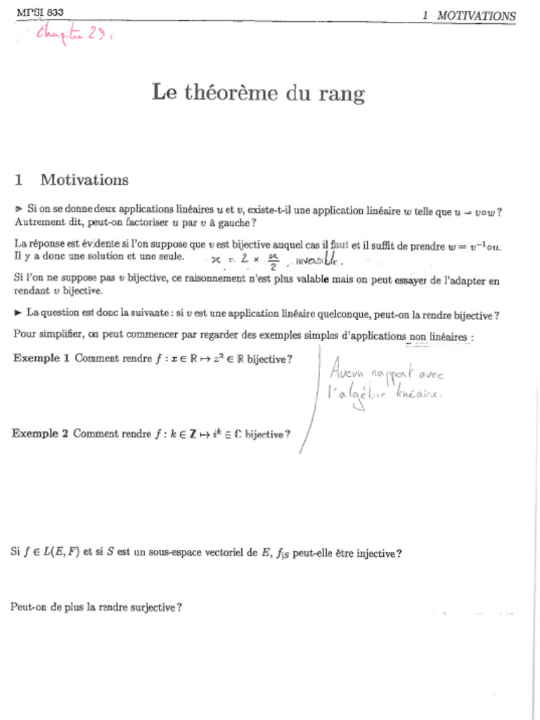 1° Année - Mathématiques - Chapitre 29 - Théorème Du Rang | PDF