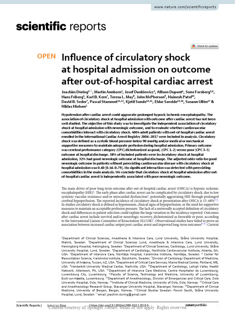 Influence of Circulatory Shock at Hospital Admissi | PDF ...