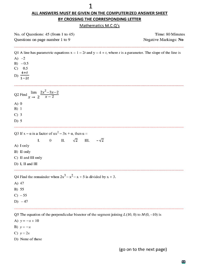BSCS BSEcoMathSamplePapers13 | PDF
