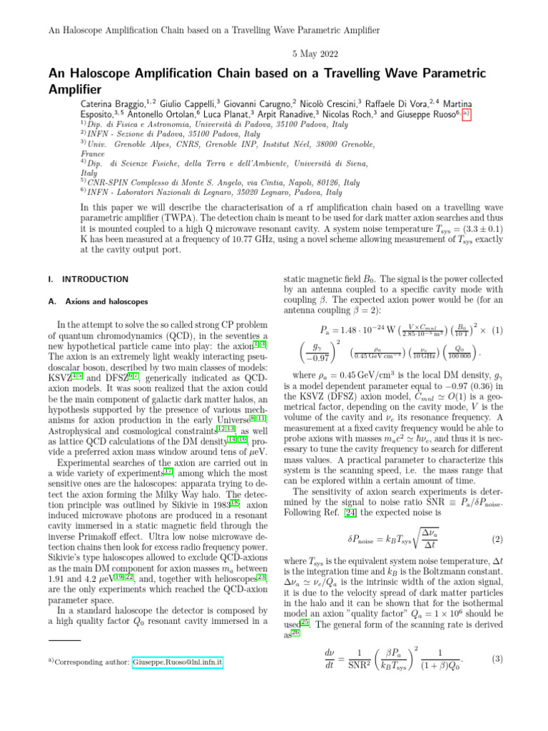An Haloscope Amplification Chain Based On A Travelling Wave Parametric ...