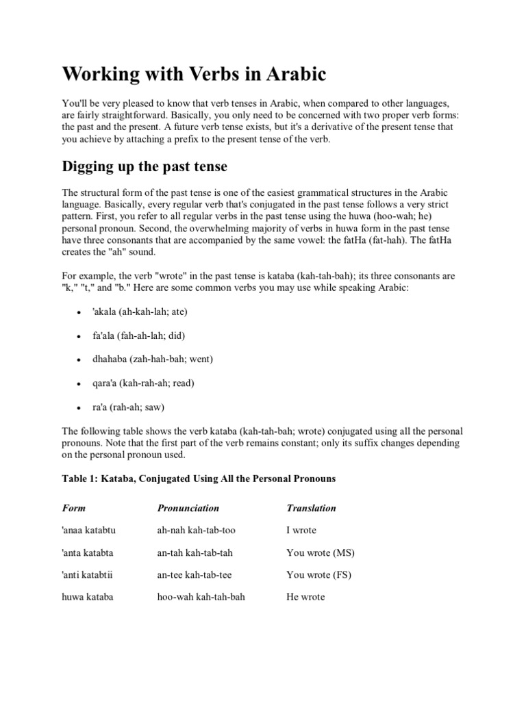 Arabic Verb Conjugation Guide | PDF