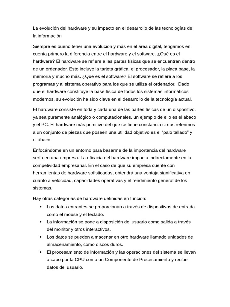 Evolución del hardware y su impacto | PDF | Hardware de la computadora ...