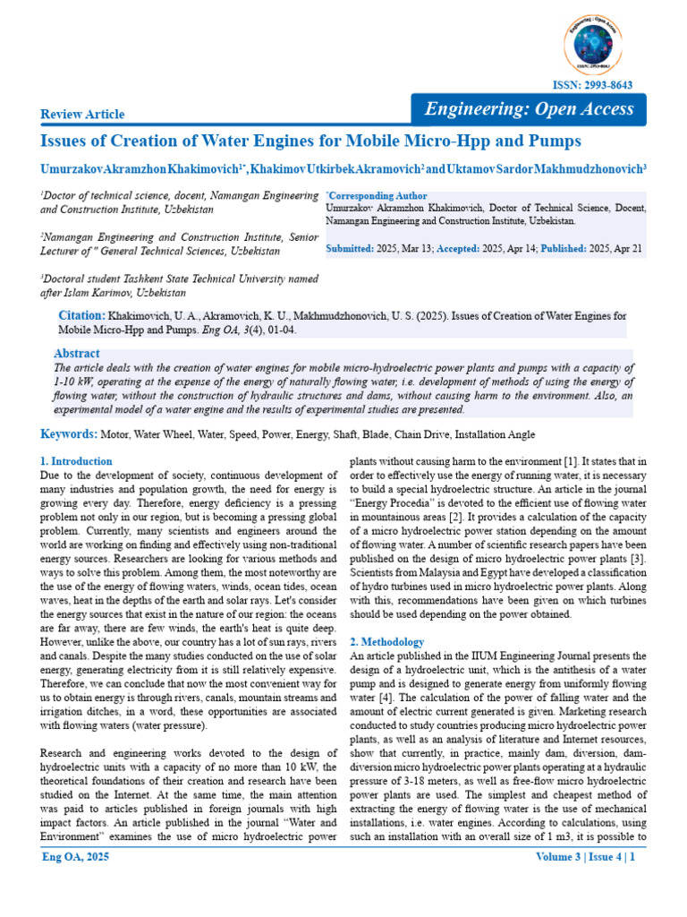Issues of Creation of Water Engines For Mobile Microhpp and Pumps | PDF ...