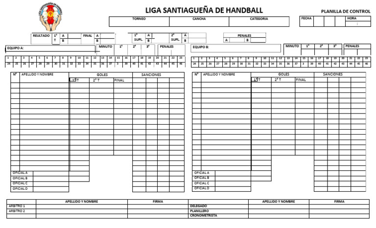 Planilla de Control para Handball | PDF