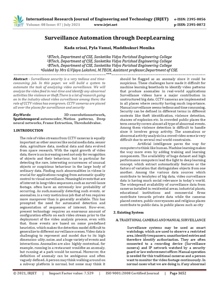 Deep Learning for Automated Surveillance | PDF | Receiver Operating ...