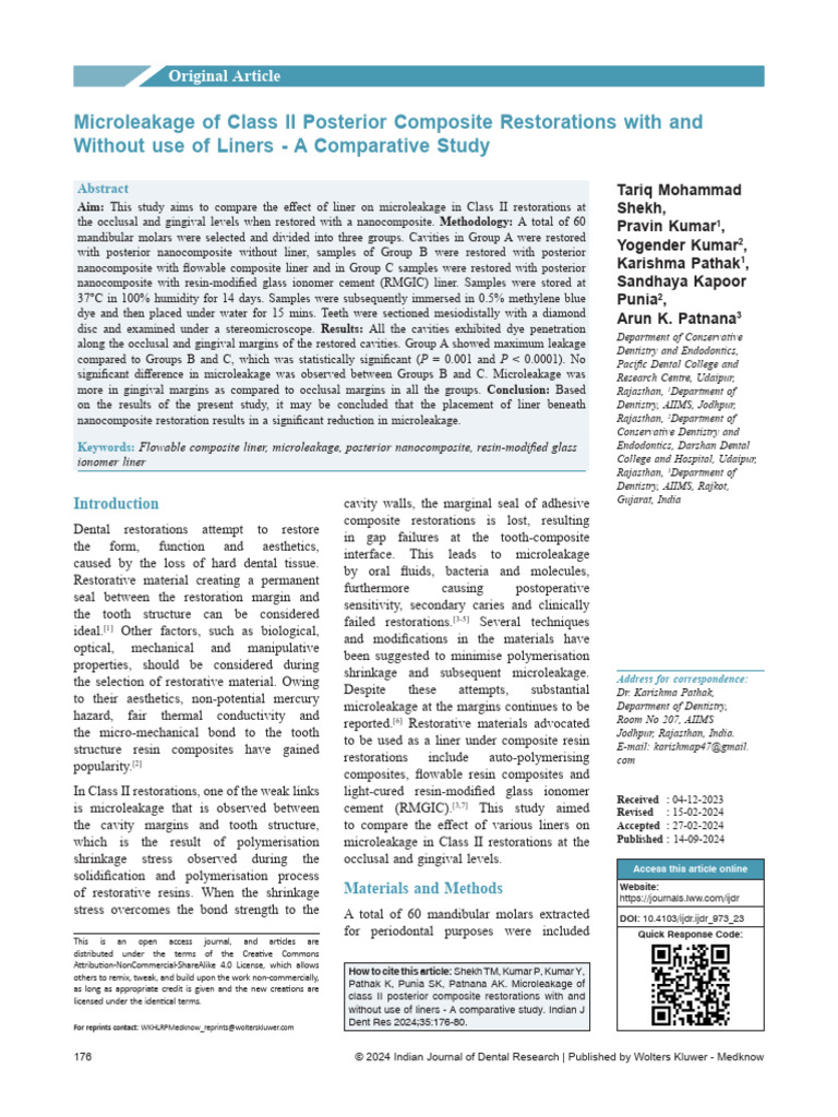 Microleakage in Class II Composite Restorations | PDF | Dentistry ...