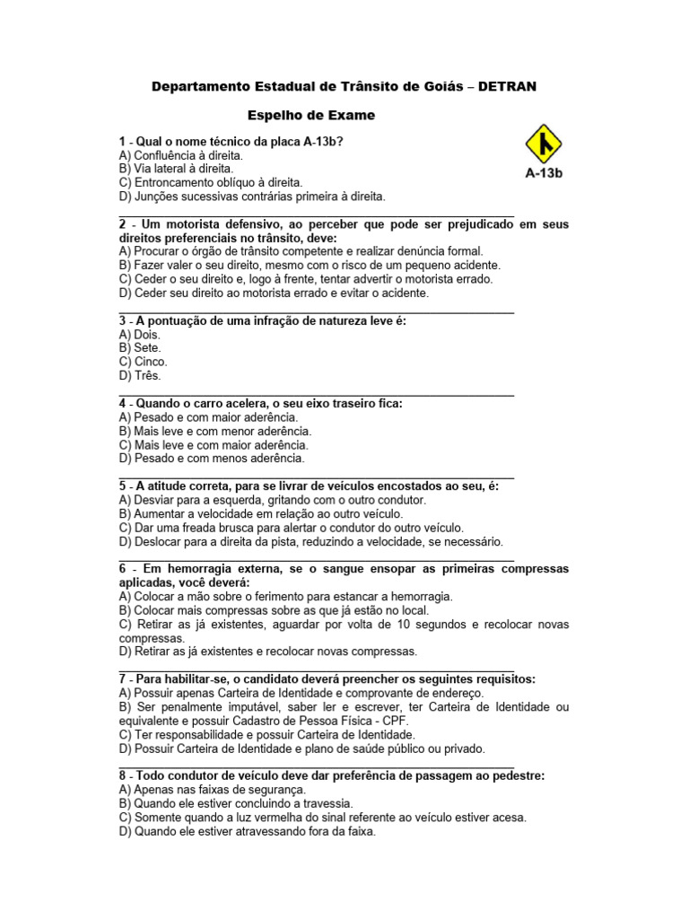 Questões de Legislação de Trânsito | PDF | Tráfego | Dirigir