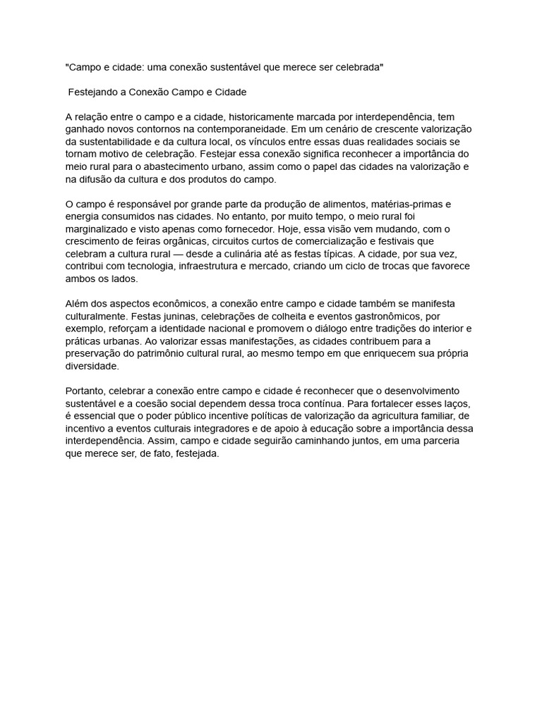 Festejando a Conexão Campo e Cidade | PDF