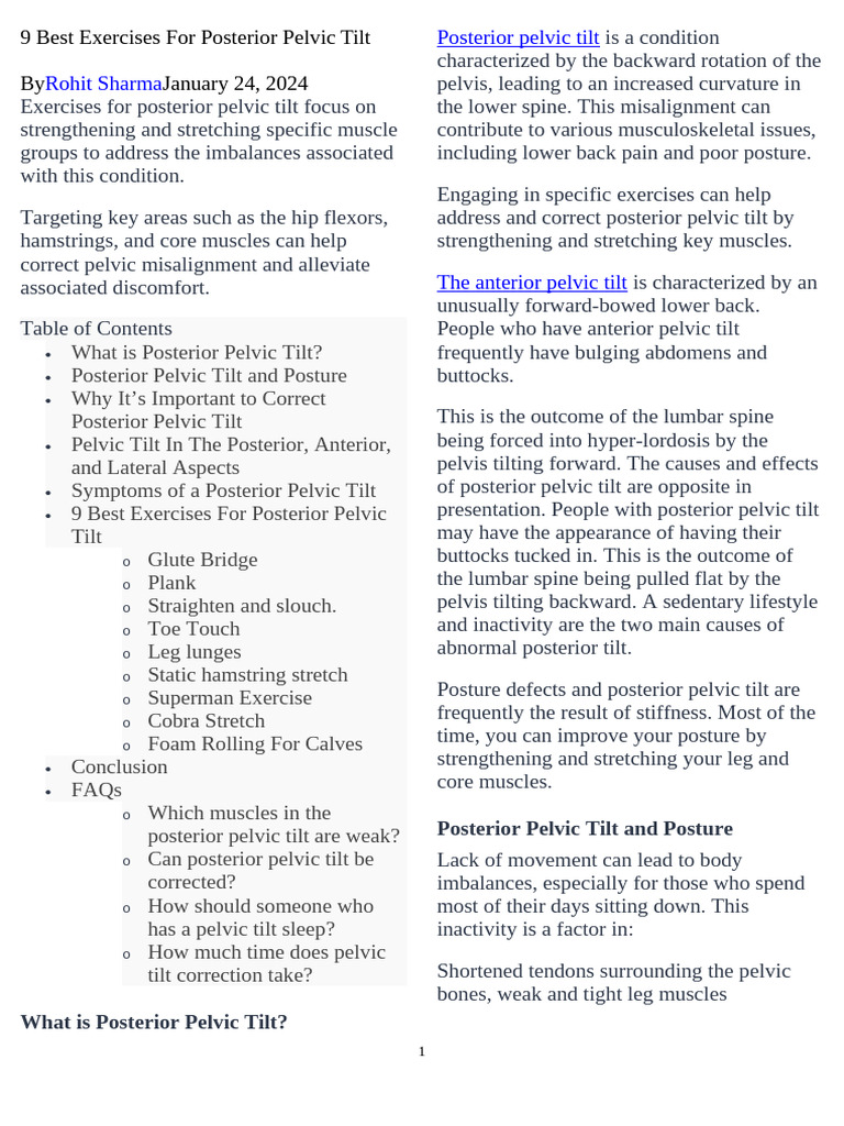 9 Exercises to Correct Posterior Pelvic Tilt | PDF | Pelvis | Human Leg
