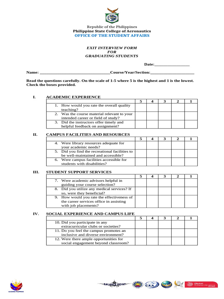 Graduating Students Exit Interview Form | PDF | Student Affairs | Learning