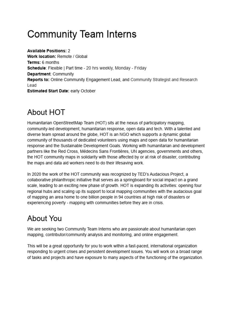 HOT Community Team Internship Position Descriptions - 09 - 2022 | PDF ...
