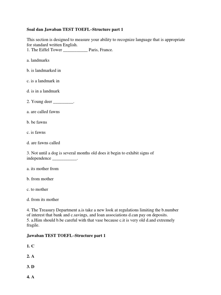 Soal Dan Jawaban Test Toefl Test Of English As A Foreign Language