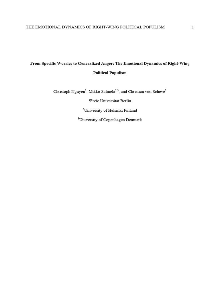 The Emotional Dynamics of Right-Wing Political Populism | PDF ...