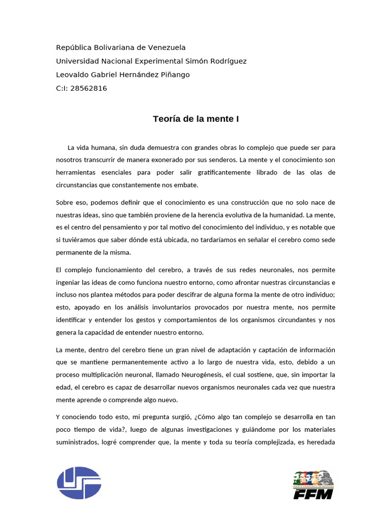 Teoría de la mente y evolución humana | PDF | Mente | Evolución