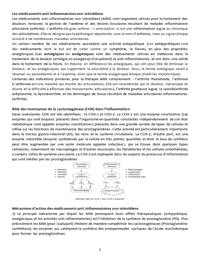 Médicaments AINS : Mécanismes et Classification | PDF | Aspirine | Anti ...