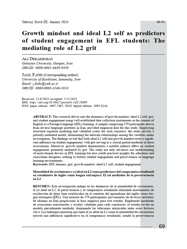Growth Mindset and L2 Self in EFL Engagement | PDF | Grit (Personality ...