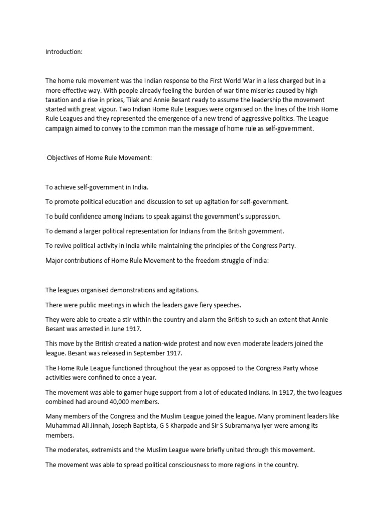 Home Rule Movement | PDF | Indian Nationalism | British India