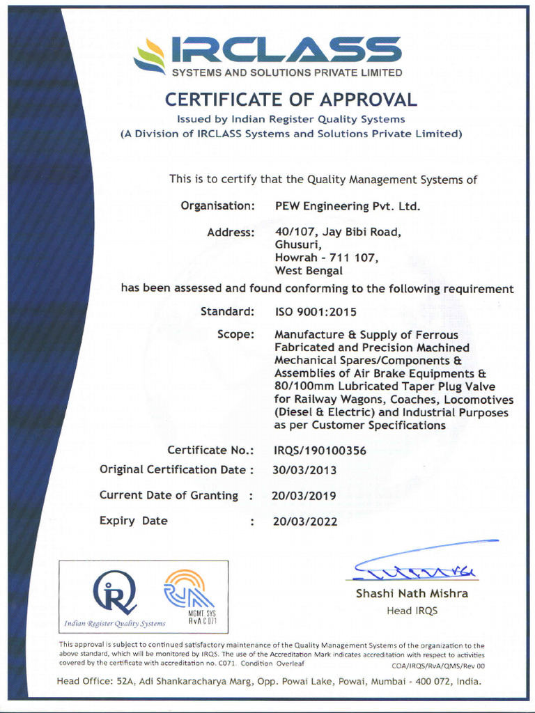 Pew New Iso Certificate | PDF