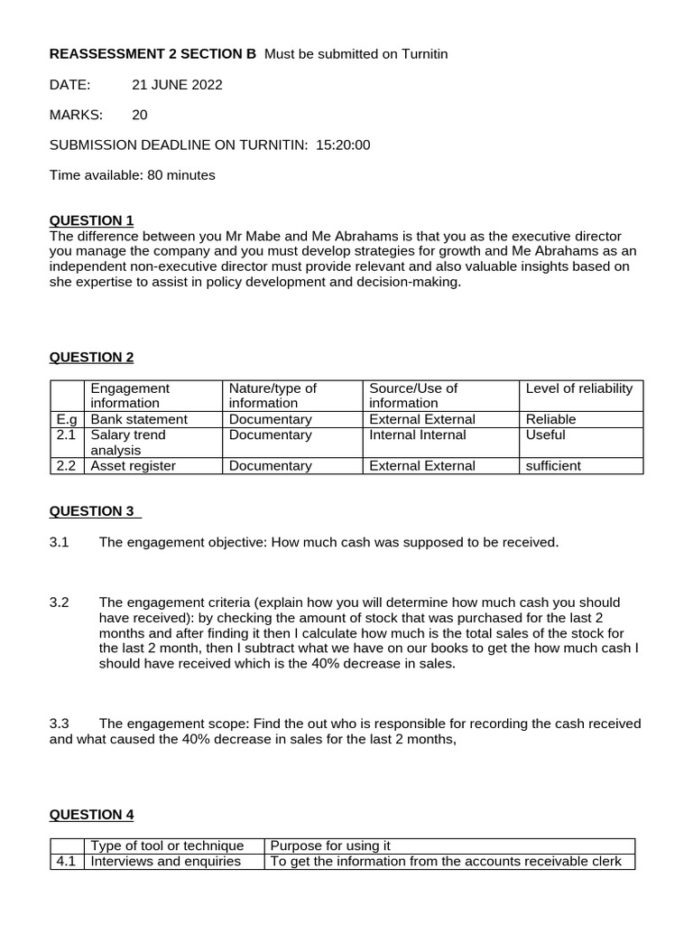 BAIAX2A Reassessment 2 Section B Answer Template | PDF