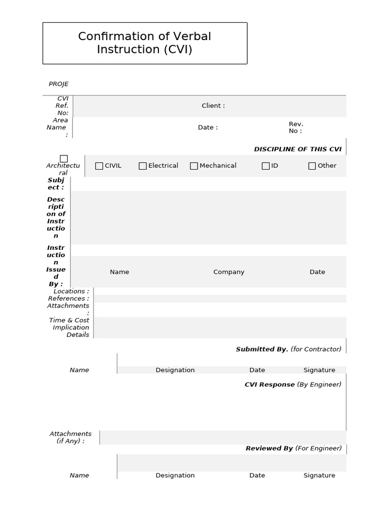 (CVI) Confirmation of Verbal Instruction | PDF