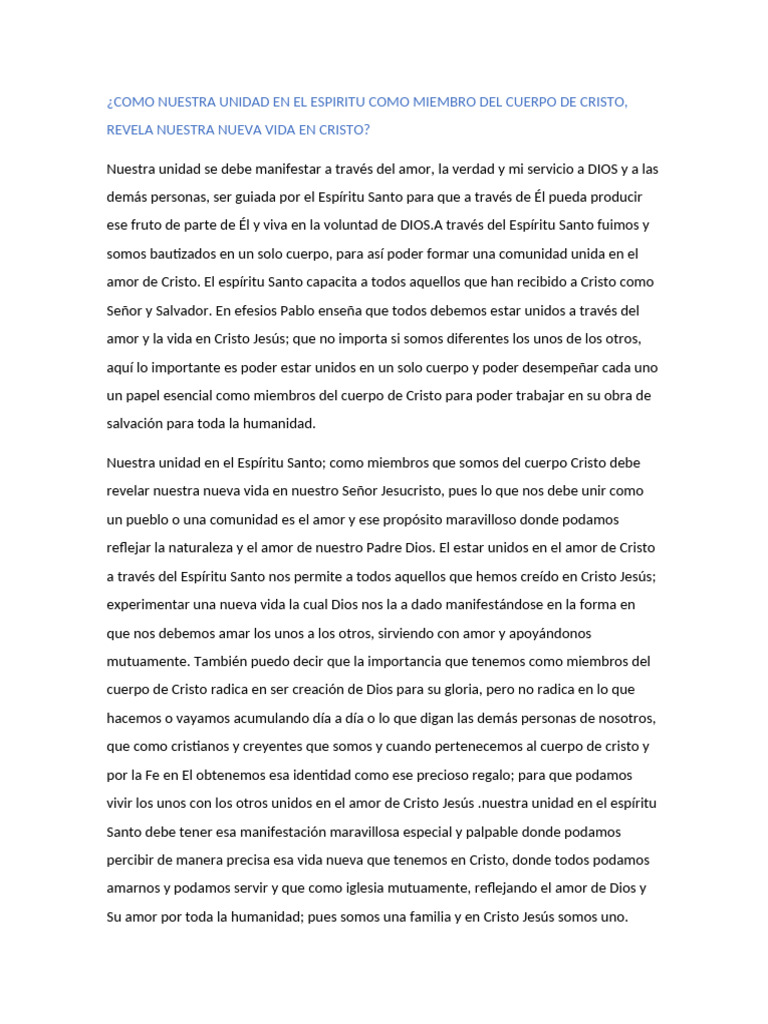 Unidad en Cristo: Amor y Nueva Vida | PDF