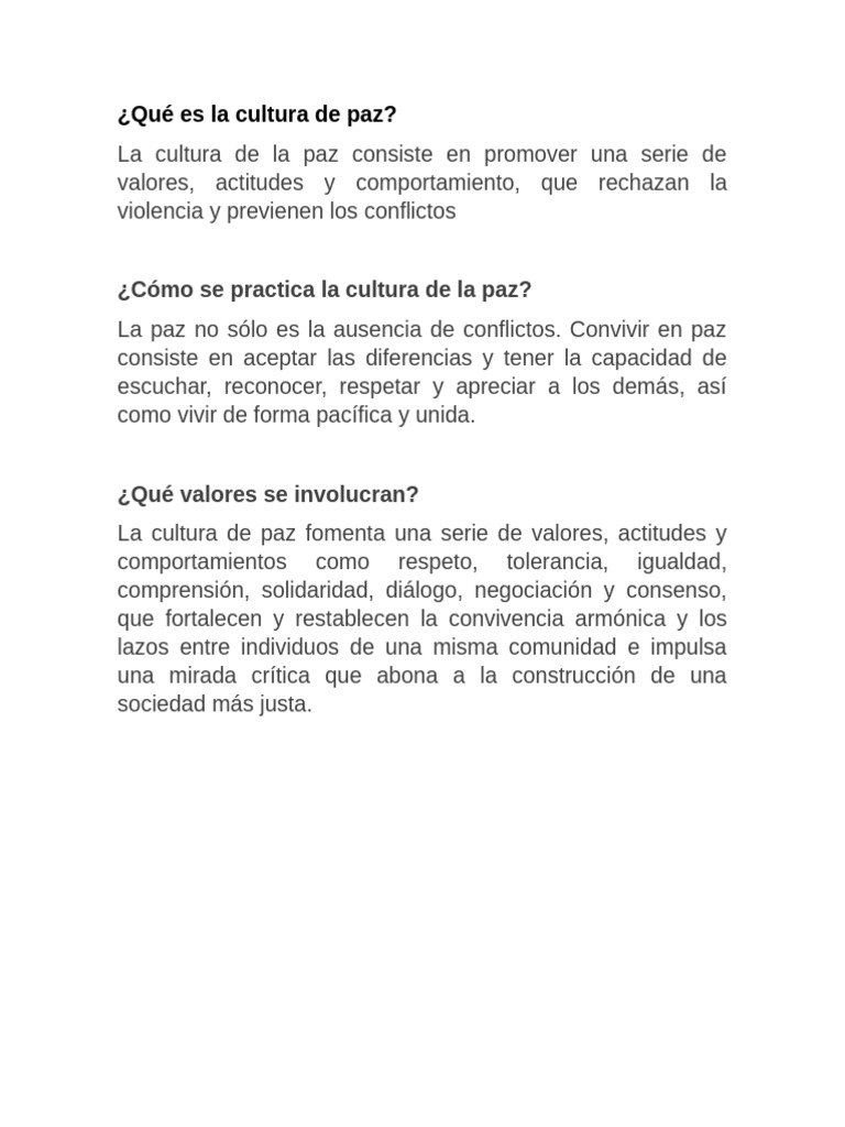 Valores de la Cultura de Paz | PDF