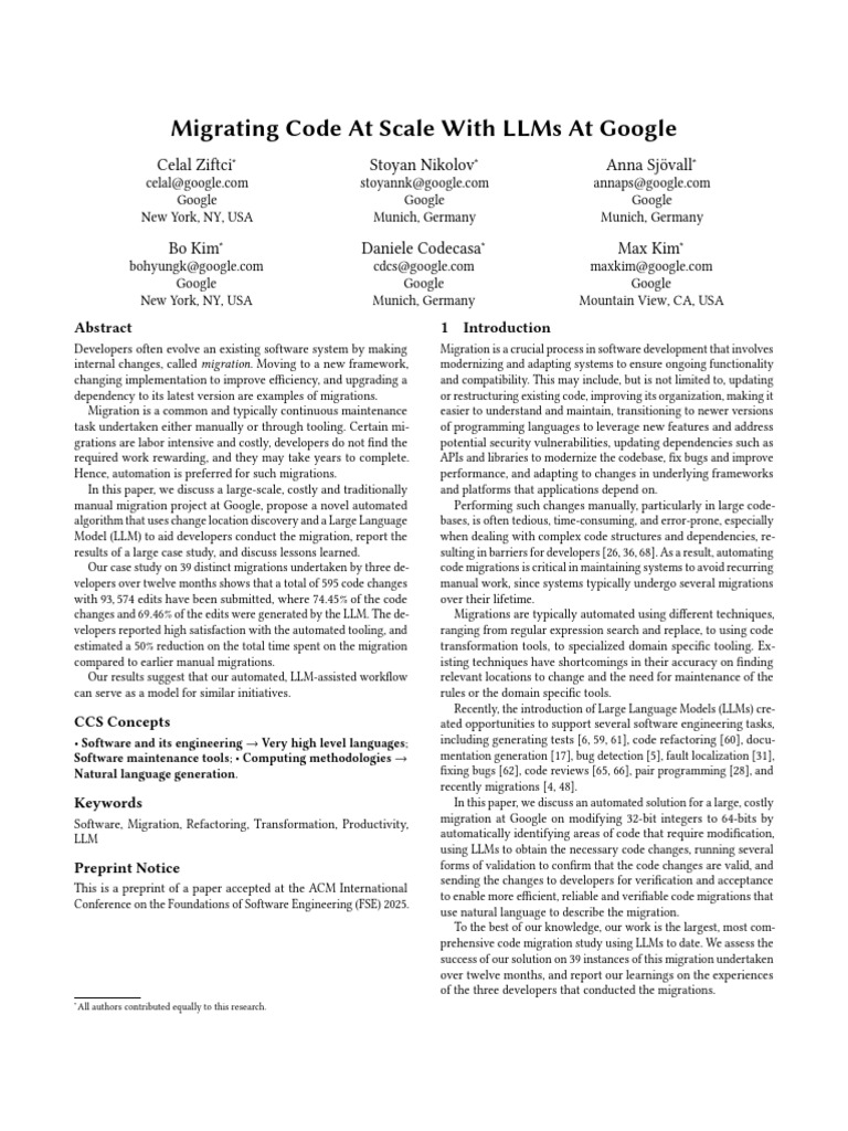 LLM-Enhanced Code Migration at Google | PDF | Data Type | Boolean Data Type