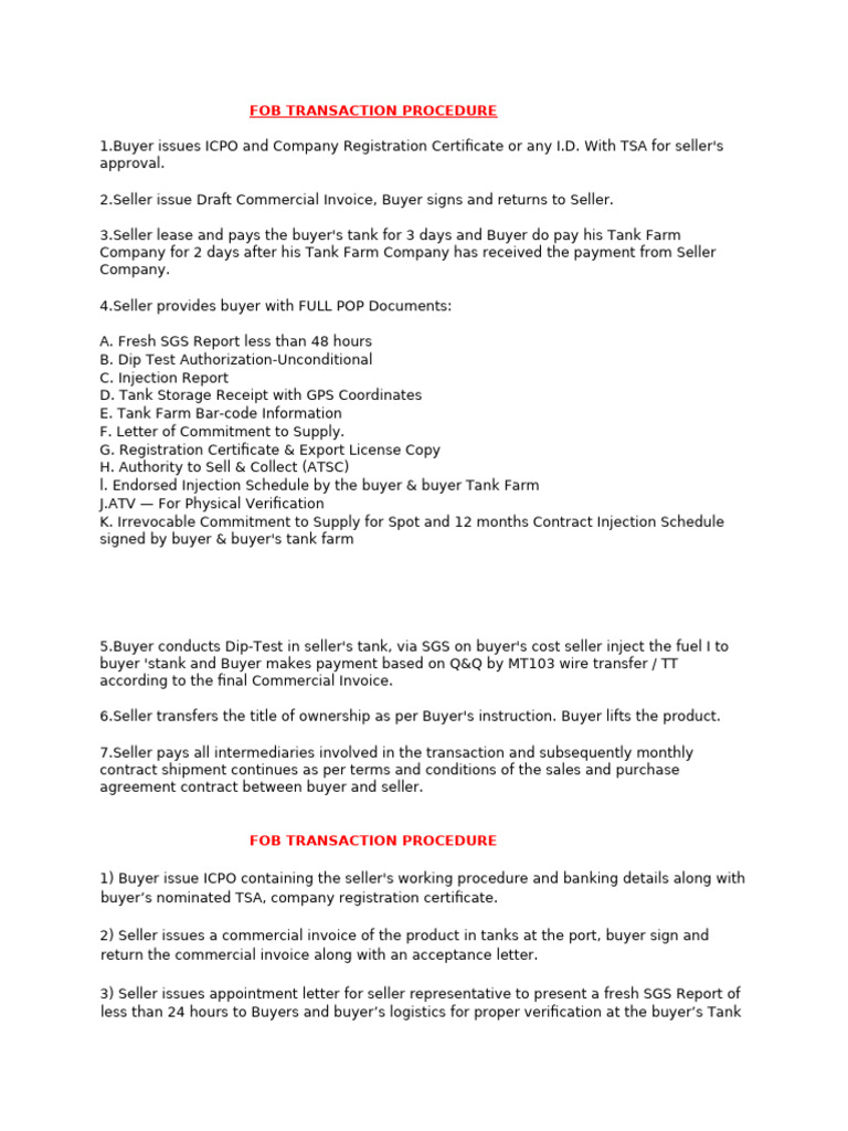 Fob Transaction Procedure | PDF | Receipt | Sales
