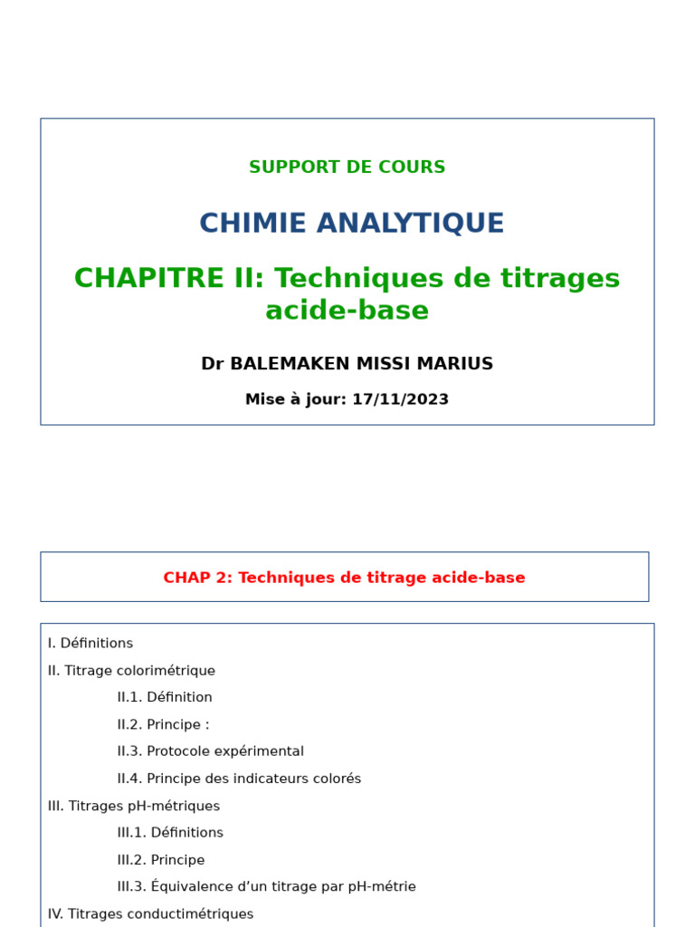 Techniques de titrage acide-base en chimie | PDF | Titrage | Chimie