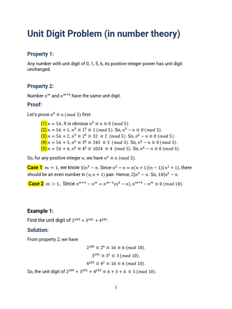 UnitDigitProb NumTheory | PDF | Mathematics | Number Theory
