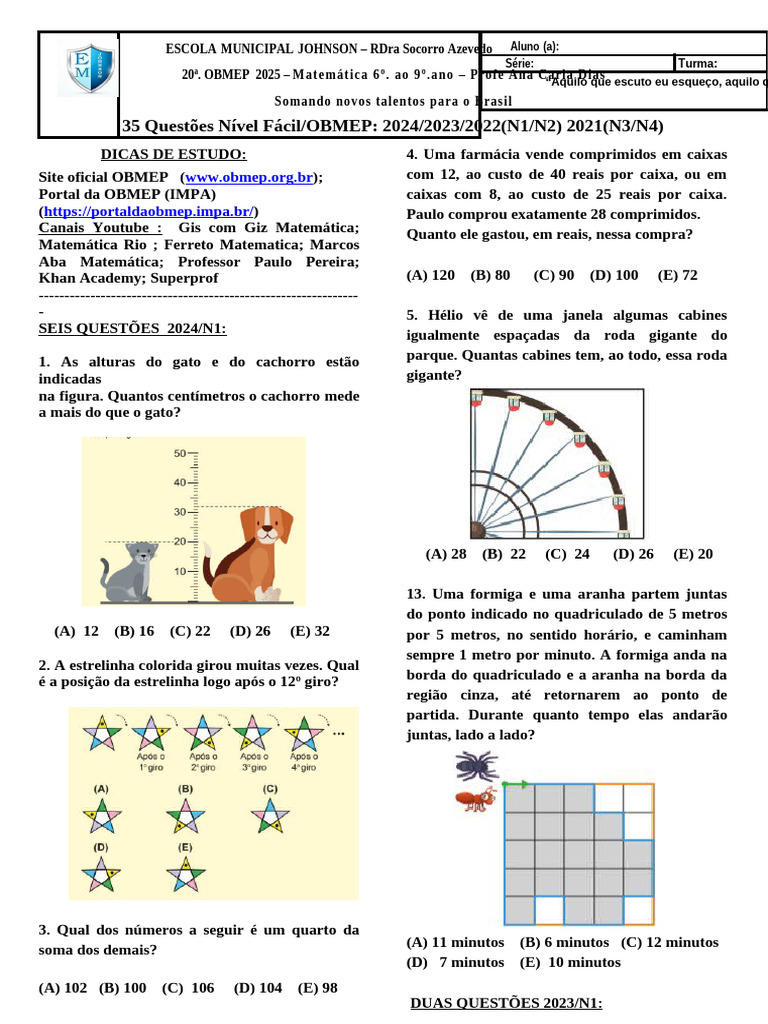 Questões OBMEP 2025: Matemática Básica | PDF