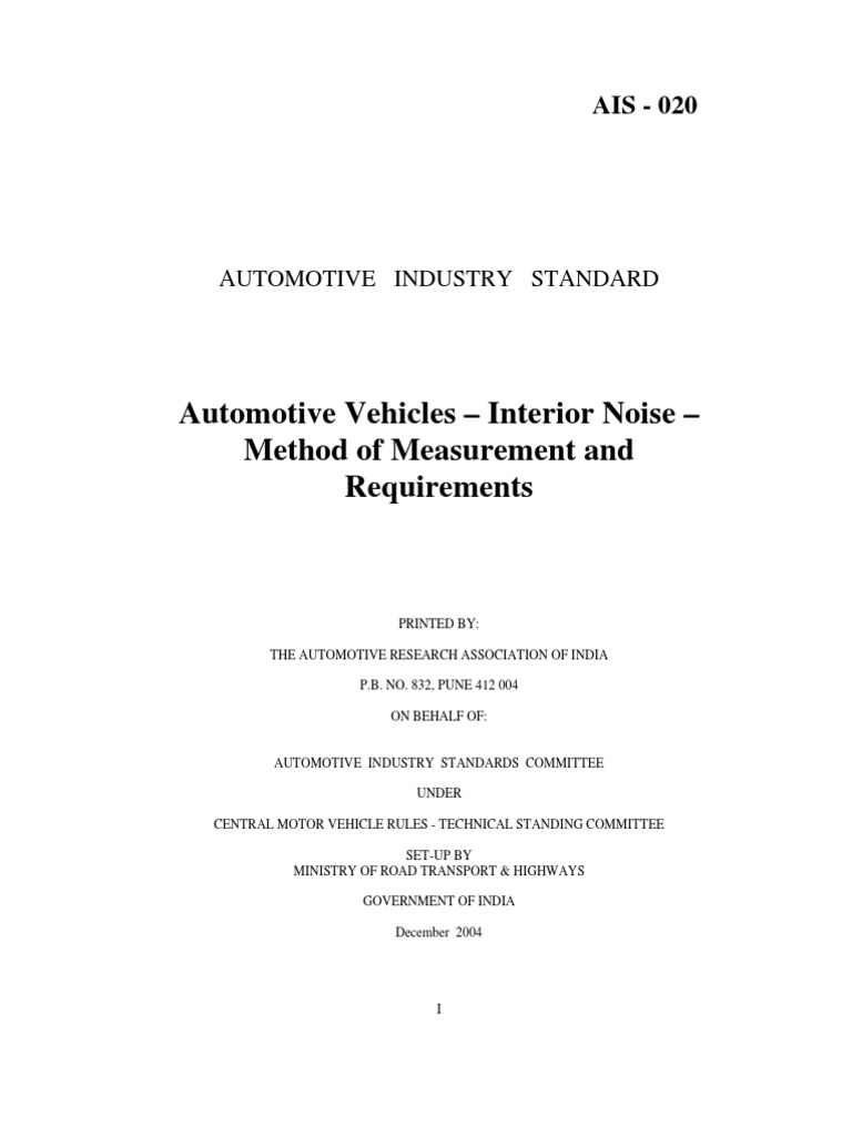 Interior Noise Measurement Standard for Vehicles | PDF | Automatic ...