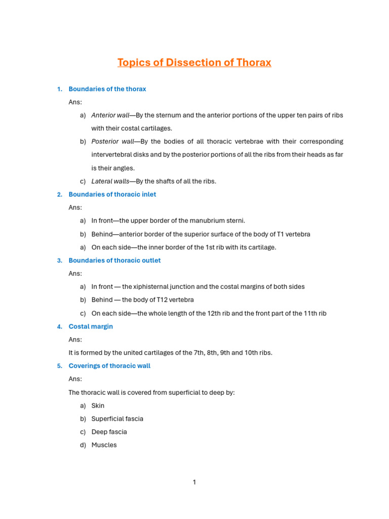 Thoracic Cavity Dissection Guide | PDF | Thorax | Percutaneous Coronary ...