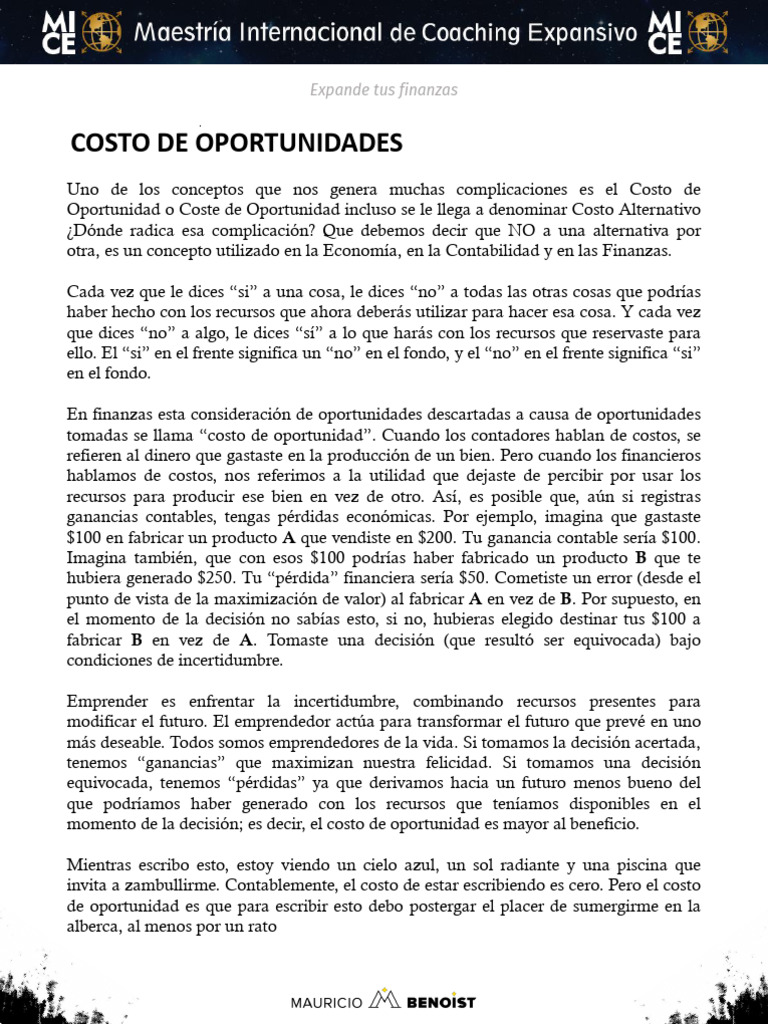 Entendiendo el Costo de Oportunidad | PDF | Inversiones | Costo de ...