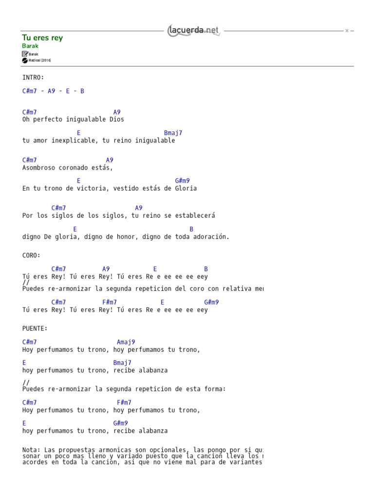 TU ERES REY, Barak - Acordes | PDF