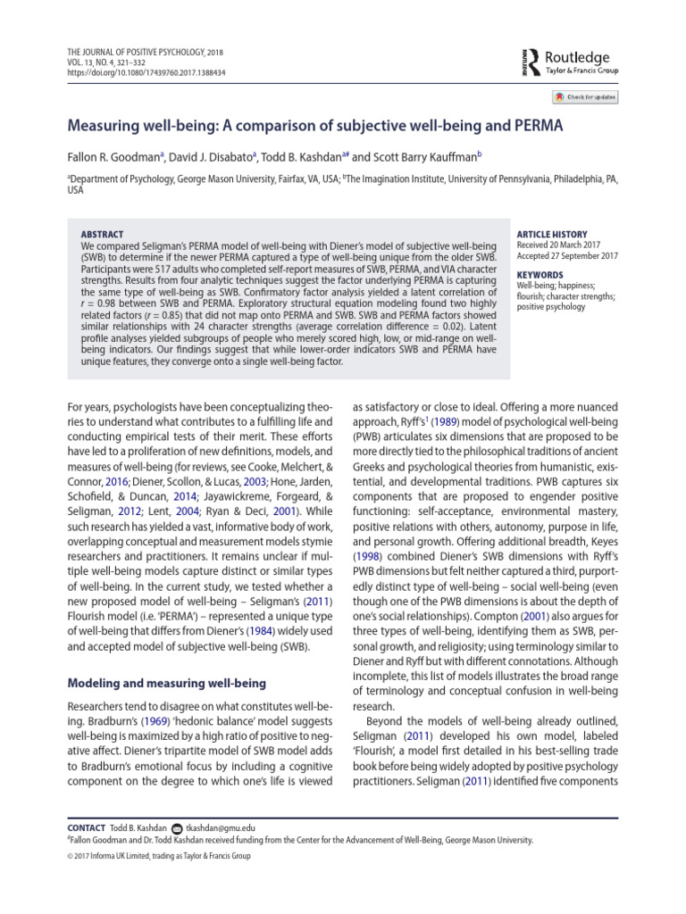 Comparing PERMA and Subjective Well-Being | PDF | Well Being | Psychology