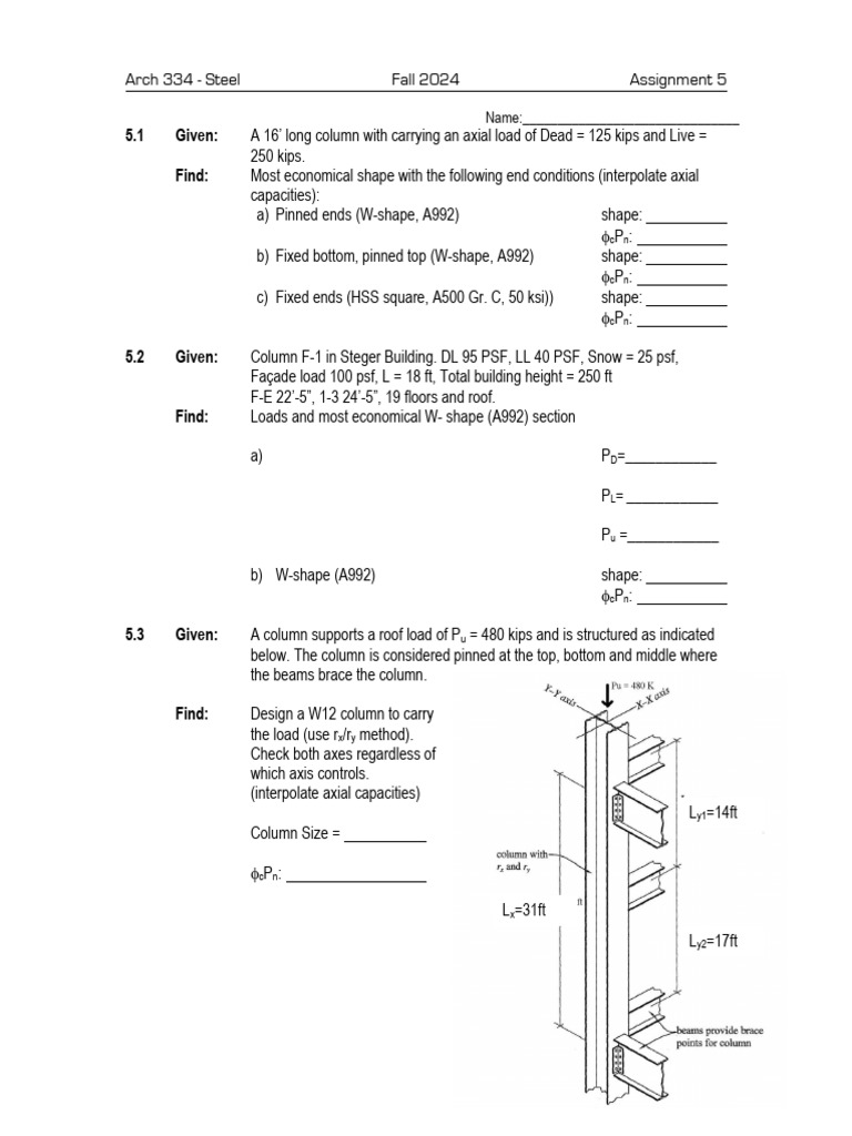 Steel Column Design Assignment 5 | PDF | Column | Architectural Design
