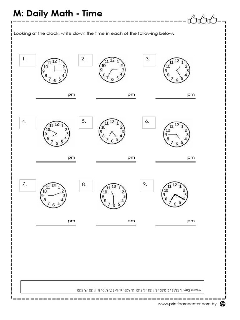 Daily Math: Time Exercises | PDF