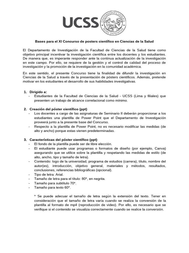 Actualizado - Bases para El XI Concurso de Póster Científico 2023-II | PDF