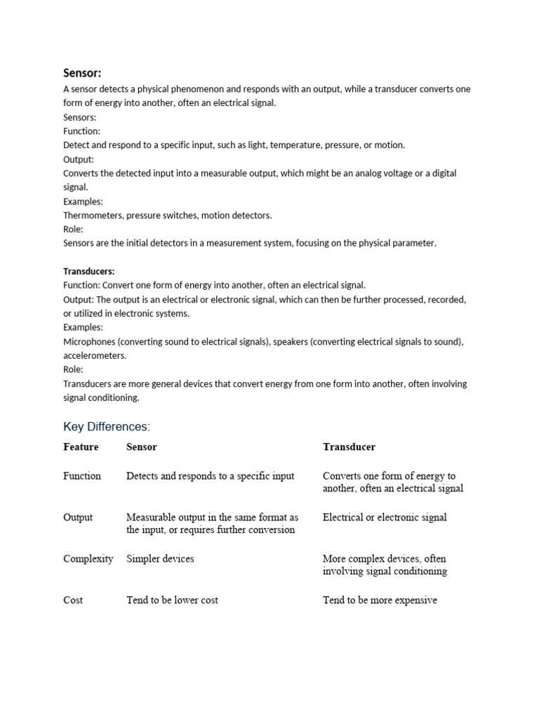 Difference Between Sensors and Transducers | PDF | Electromagnetic ...