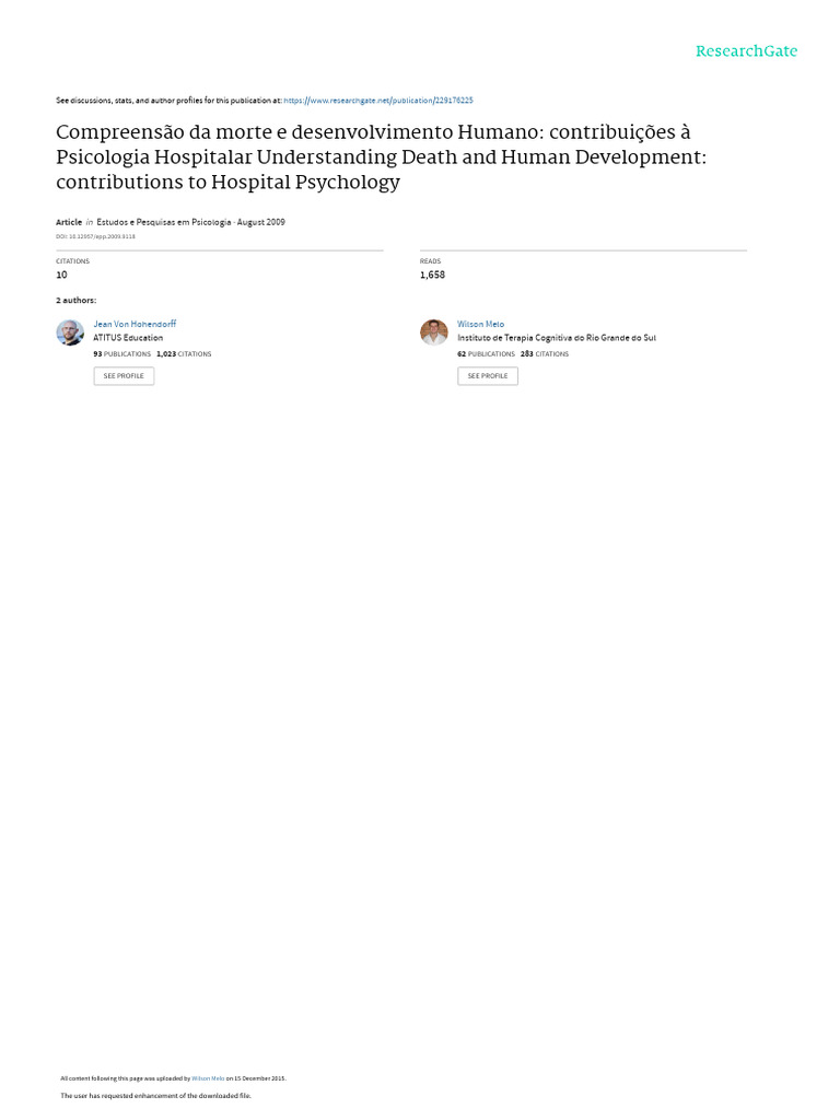 Compreensão Da Morte e Desenvolvimento Humano - Contribuições À ...