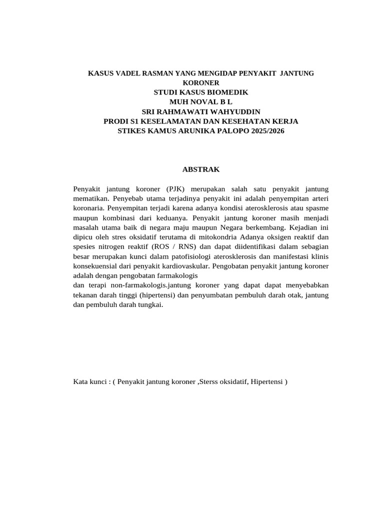 Kasus Vadel Rasman Yang Mengidap Penyakit Jantung Koroner - Docx Fixs | PDF