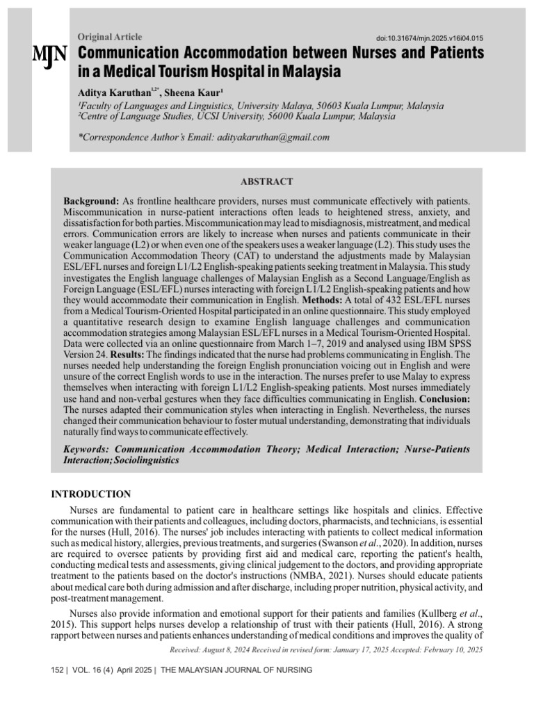Nurse-Patient Communication in Malaysia | PDF | Nonverbal Communication ...