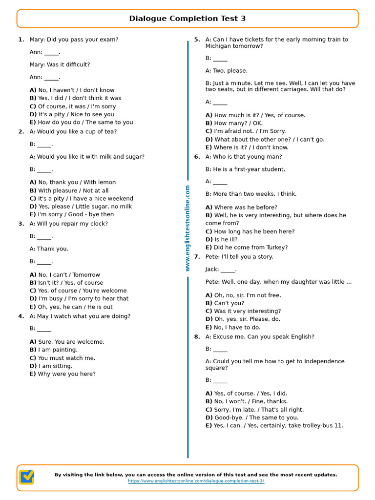 Dialogue Completion Practice Test | PDF