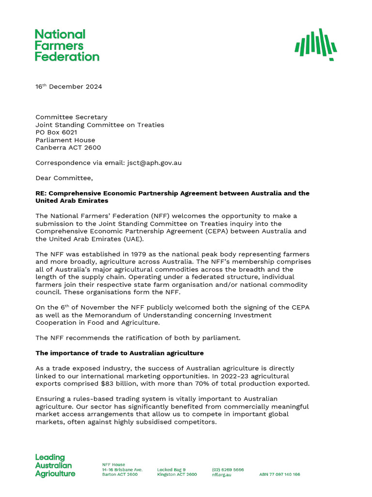 NFF Submission To JSCOT UAE CEPA Inquiry | PDF | Sustainability | World ...