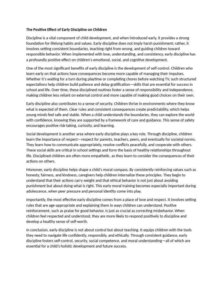 The Positive Effect of Early Discipline On Children | PDF | Disciplines ...