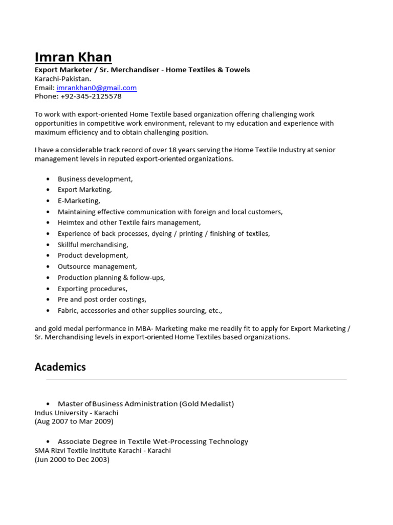 Marketing & Business Devolvement Manager. | PDF | Textiles | Marketing