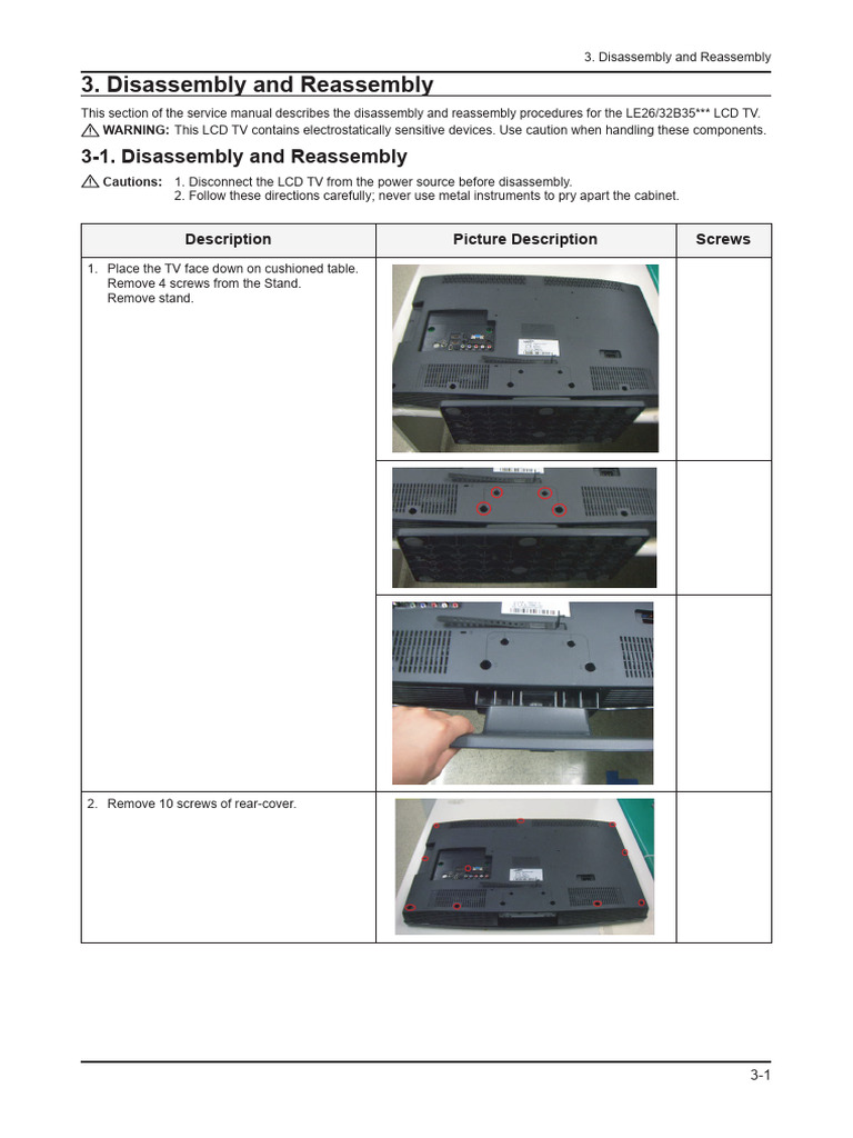 Disassembly Guide for LE26/32B35 LCD TV | PDF
